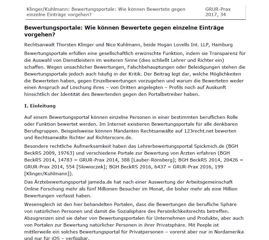 Kuhlmann – Bewertungsportale – Premonition (German)